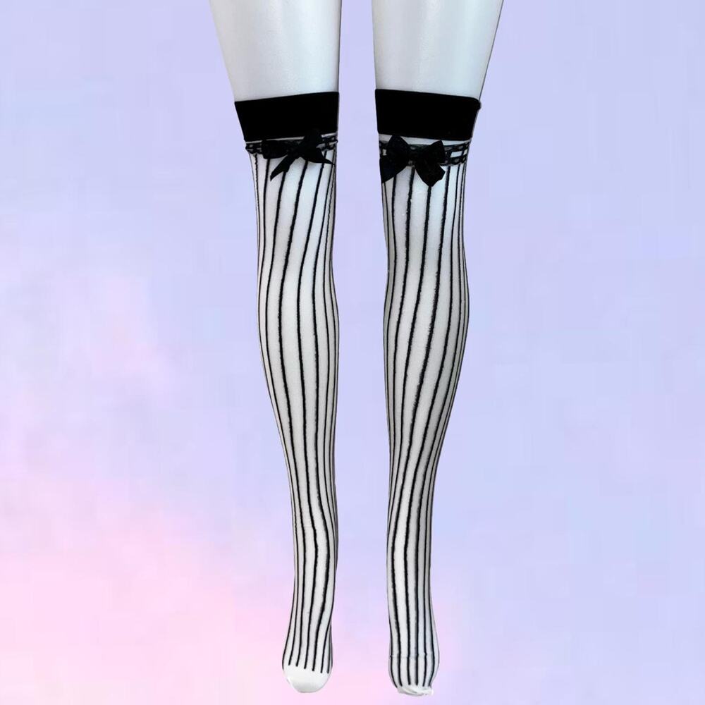 Vintage 90s y2k pinstriped mesh thigh high over the knee tights socks